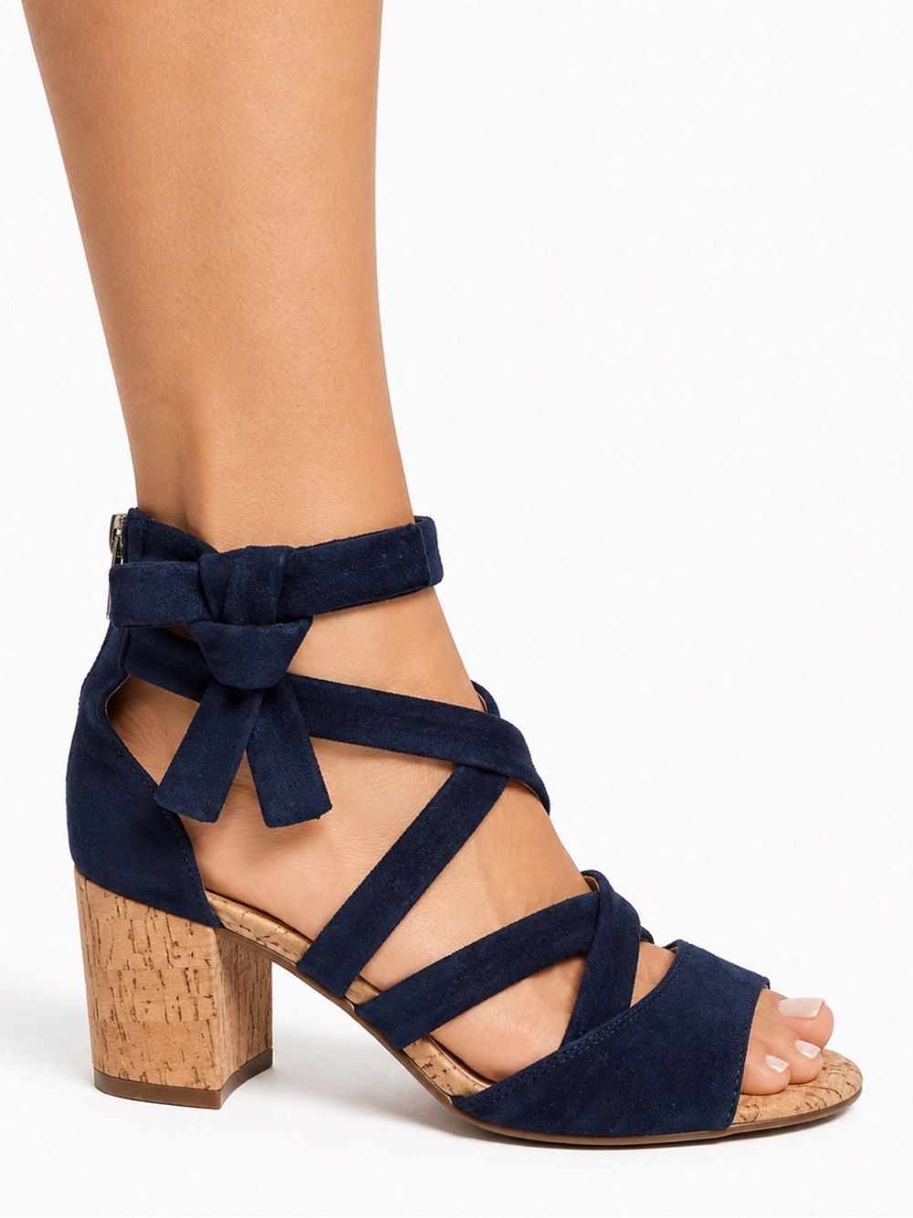 Nine West navy blue suede strappy 2.5” cork block heel sandals size 5.5
